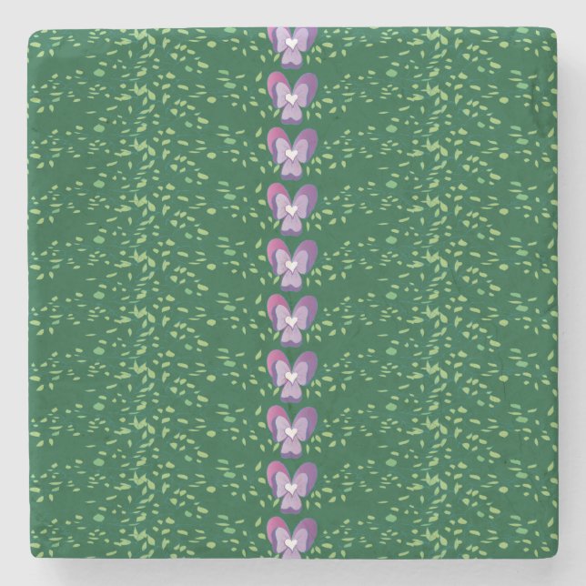 Vintages Grünes Blumenmuster Steinuntersetzer (Vorderseite)