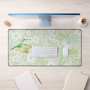 Vintages Grünes Blumenmuster und Grüner Hummingvog Schreibtischunterlage
