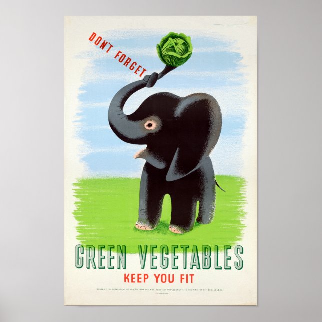 Vintages Grünes Gemüse Gesundheitslephon Poster (Vorne)