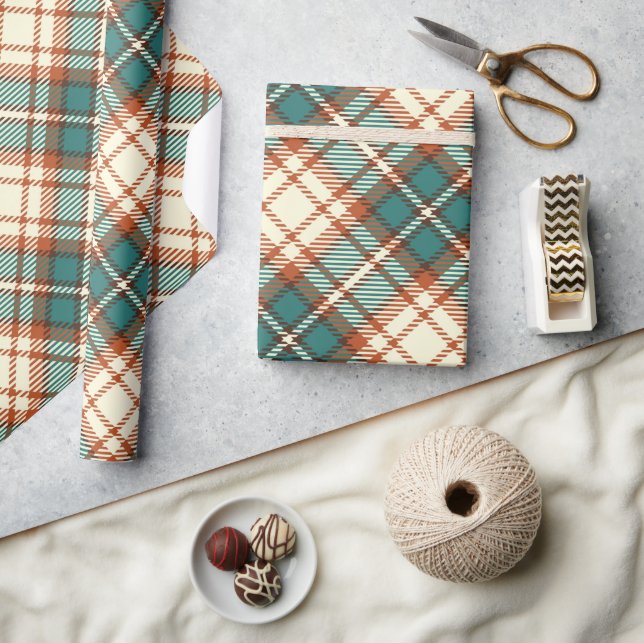 Vintages grünes Kariertes Zwirnpapier Geschenkpapier (Kunsthandwerk)