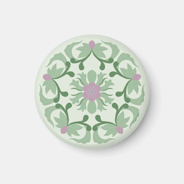 Vintages grünes Lotusmuster Magnet (Vorne)