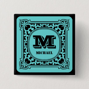 Vintages grünes Zieralphabet Button