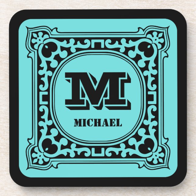 Vintages grünes Zieralphabet Getränkeuntersetzer (Vorderseite)