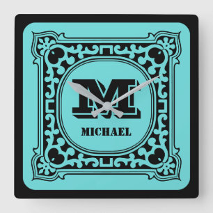 Vintages grünes Zieralphabet Quadratische Wanduhr