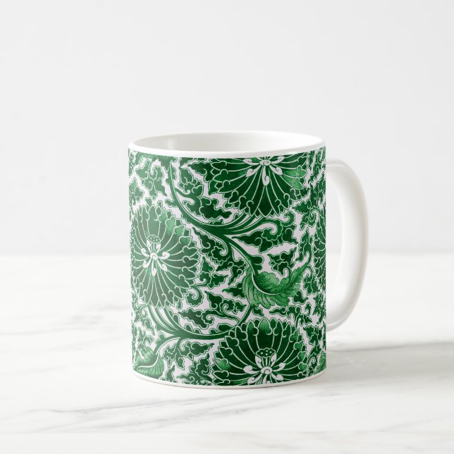 Vintages grünes Zierblumenmuster Kaffeetasse (VorderseiteRechts)
