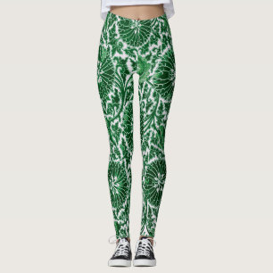 Vintages grünes Zierblumenmuster Leggings
