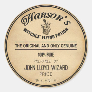 Vintages Halloween Apothekar Flying Witze Broom Runder Aufkleber