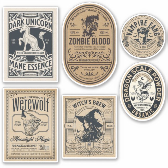Vintages Halloween-Apothekaretikett Hexentrank Aufkleber (Vorderseite)