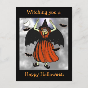 Vintages Halloween Bat Hexenkarte Postkarte