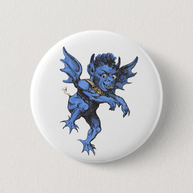 Vintages Halloween, Beängstigender Gardinendemon Button (Vorderseite)