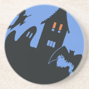 Vintages Halloween, Beängstigendes Spuk Haus und H Sandstein Untersetzer