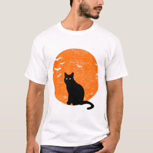 Vintages Halloween Black Cat Kostüm Retro Moon Cat T-Shirt
