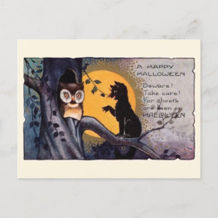 Vintages Halloween Black Cat Owl Viktorianisches G Postkarte