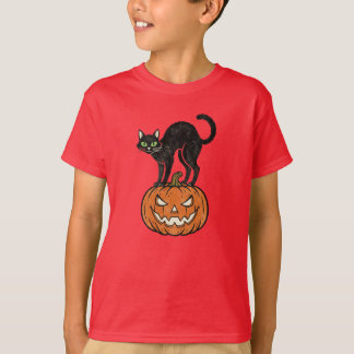 Vintages Halloween Black Cat & Pumpkin Retro Desig T-Shirt
