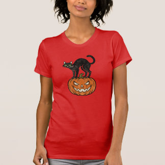 Vintages Halloween Black Cat & Pumpkin Retro Desig T-Shirt