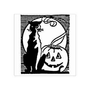 Vintages Halloween Black Cat und Jack O'Lantern Gummistempel