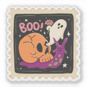 Vintages Halloween "Boo!" Skull & Ghost-Briefmarke Aufkleber