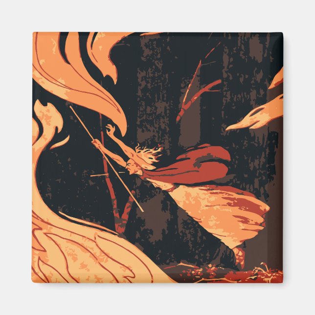 Vintages Halloween, böse Hexe mit Feuer im Wald Magnet (Vorne)