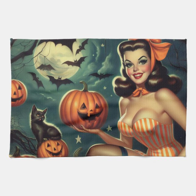 Vintages Halloween-Button Geschirrtuch (Horizontal)