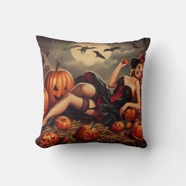 Vintages Halloween-Button Kissen (Vorderseite)