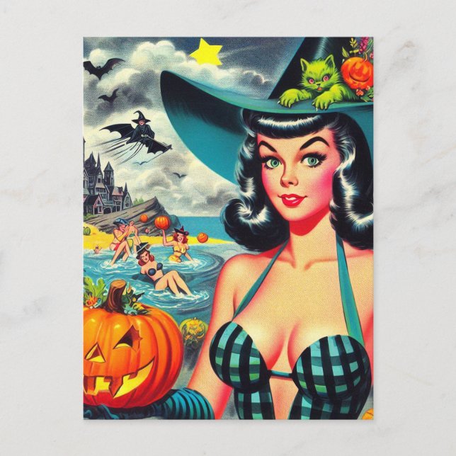 Vintages Halloween-Button Postkarte (Vorderseite)