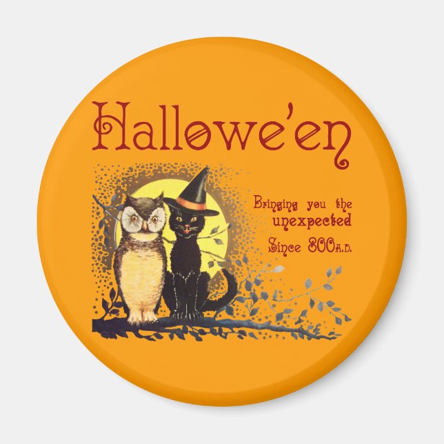 Vintages Halloween Cat and Owl Magnet (Vorne)
