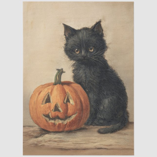 Vintages Halloween-Cat-Dekoupage Seidenpapier (Vorderseite)