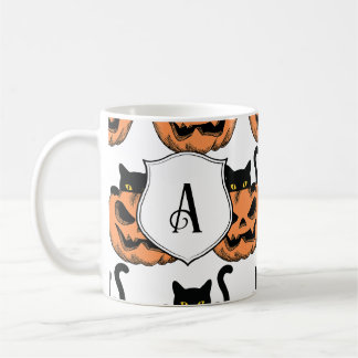 Vintages Halloween Cat Spooky Muster Personalisier Kaffeetasse