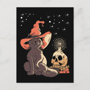 Vintages Halloween Cat Witchy Skull Postkarte