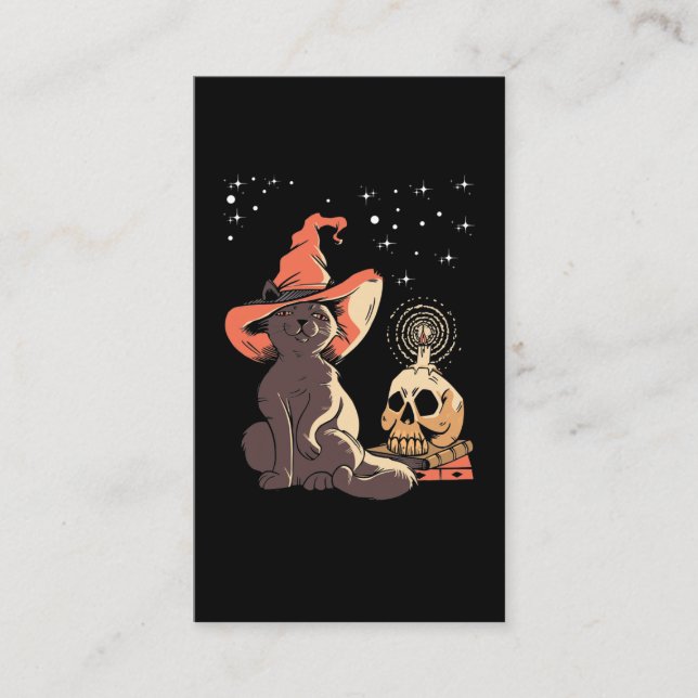 Vintages Halloween Cat Witchy Skull Visitenkarte (Vorderseite)