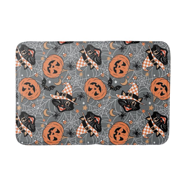 Vintages Halloween Cats und Pumpkins-Muster Badematte (Vorderseite)