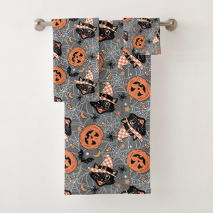 Vintages Halloween Cats und Pumpkins-Muster Badhandtuch Set