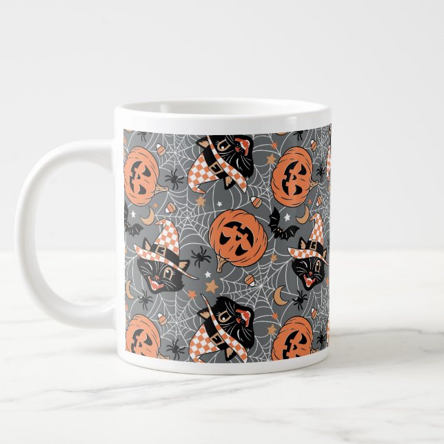 Vintages Halloween Cats und Pumpkins-Muster Jumbo-Tasse (Links)