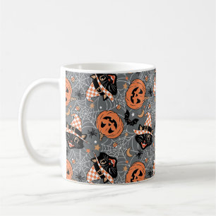 Vintages Halloween Cats und Pumpkins-Muster Kaffeetasse