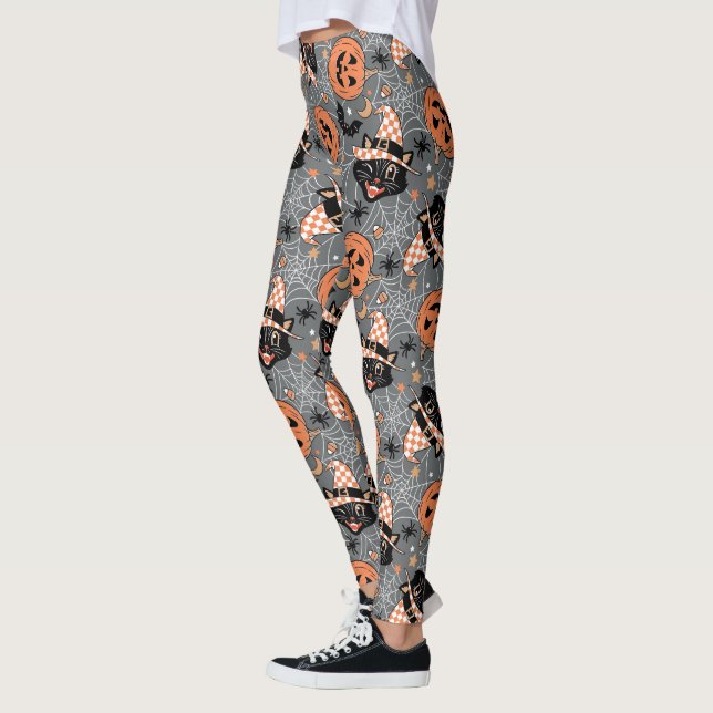 Vintages Halloween Cats und Pumpkins-Muster Leggings (Links)