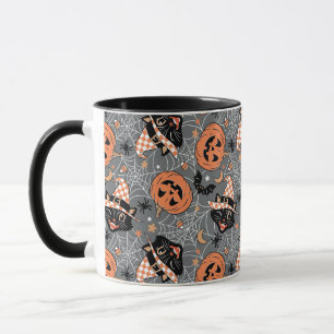 Vintages Halloween Cats und Pumpkins-Muster Tasse