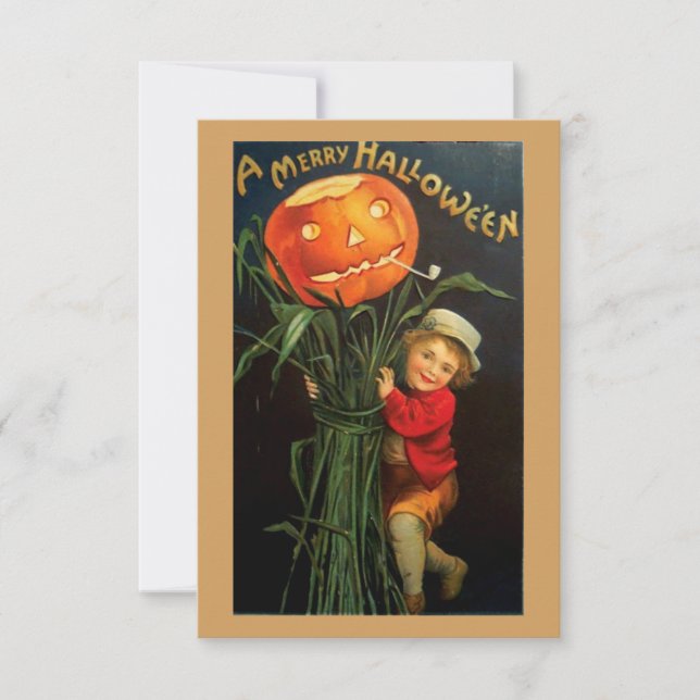 Vintages Halloween Child Holding Pumpkin-Kürbis (Vorderseite)
