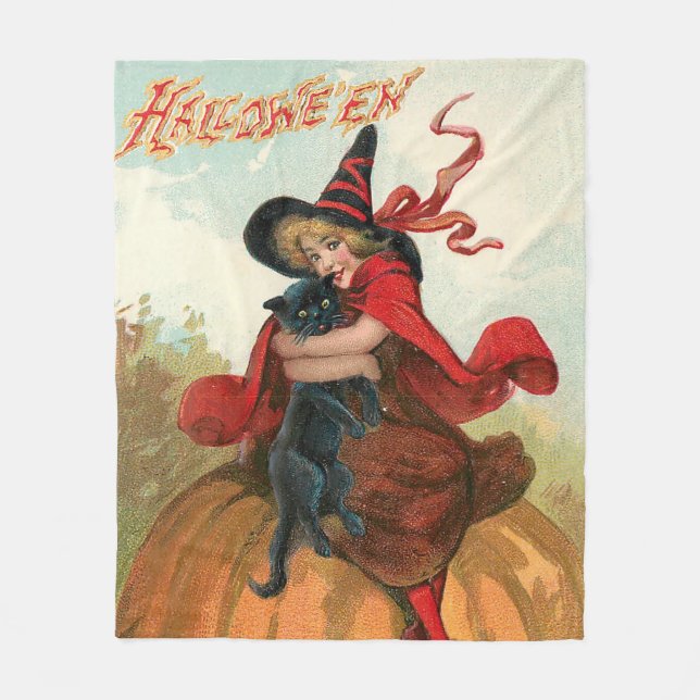 Vintages Halloween - Der beste Freund einer Hexe Fleecedecke (Vorderseite)