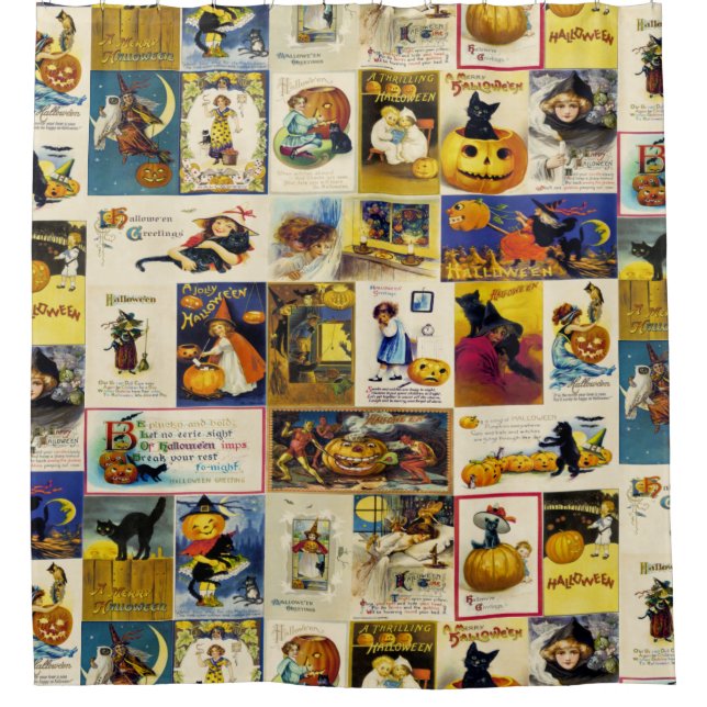 Vintages Halloween Ephemera Duschvorhang (Vorderseite)