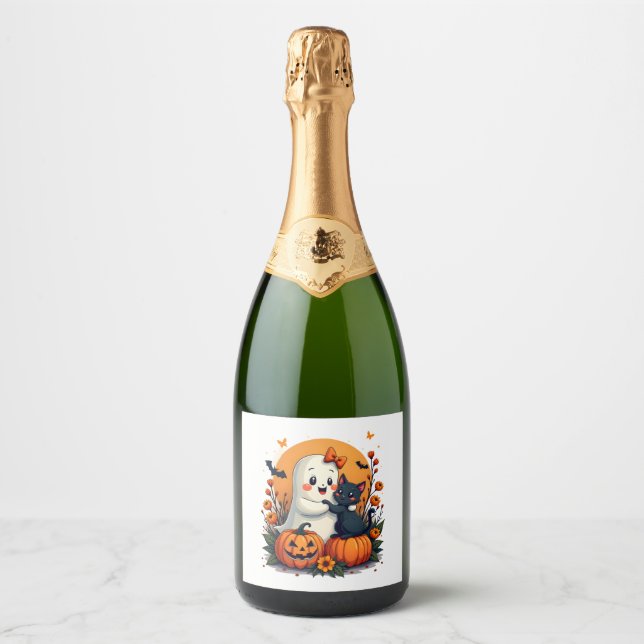 Vintages Halloween Ghost Holding Black Cat Groovy  (Vorderseite)