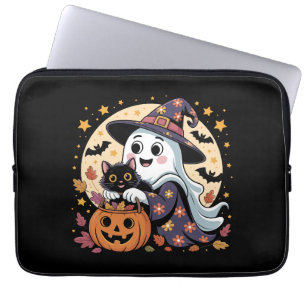 Vintages Halloween Ghost Holding Black Cat Groovy Laptopschutzhülle