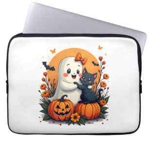 Vintages Halloween Ghost Holding Black Cat Groovy  Laptopschutzhülle