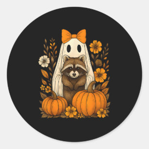 Vintages Halloween Ghost Holding Raccoon Groovy Fl Runder Aufkleber