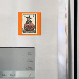 Vintages Halloween Girl auf Jack o'Lantern Magnet