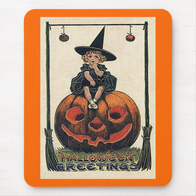 Vintages Halloween Girl auf Jack o'Lantern Mousepad (Vorne)