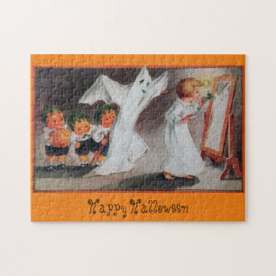 Vintages Halloween Girl mit Kerze Puzzle