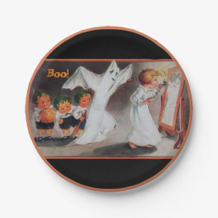 Vintages Halloween Girl mit Kerzenpapier-Tellern Pappteller