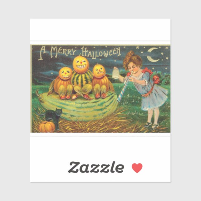Vintages Halloween Girl mit Pumpkins Aufkleber (Blatt)