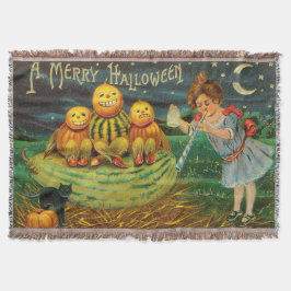 Vintages Halloween Girl mit Pumpkins Decke