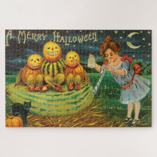 Vintages Halloween Girl mit Pumpkins Puzzle